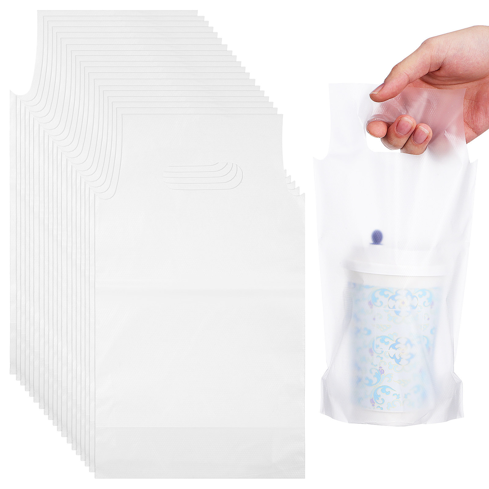 Coffee Tea Shop - 500Pcs Transparent Takeout Beverage Bags with