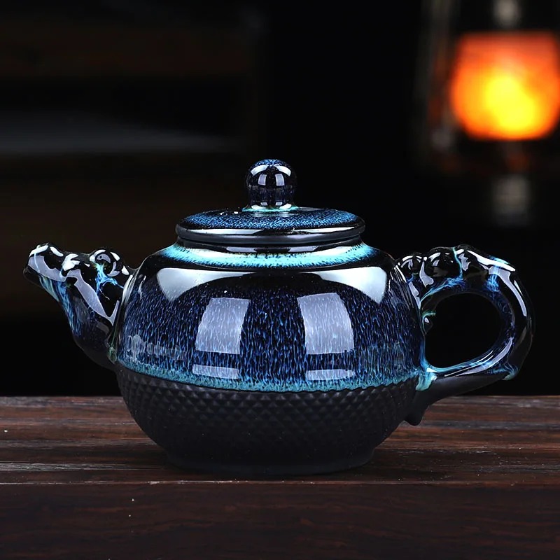 Cast Iron Teapot - High-Quality Kiln-Transformed Tianmu Glaze Teapot Large
