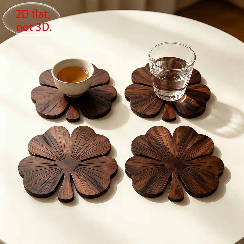 4Pcs 2D Flat Clover Wooden Coa - Coffee Tea Game ulasan dan harga