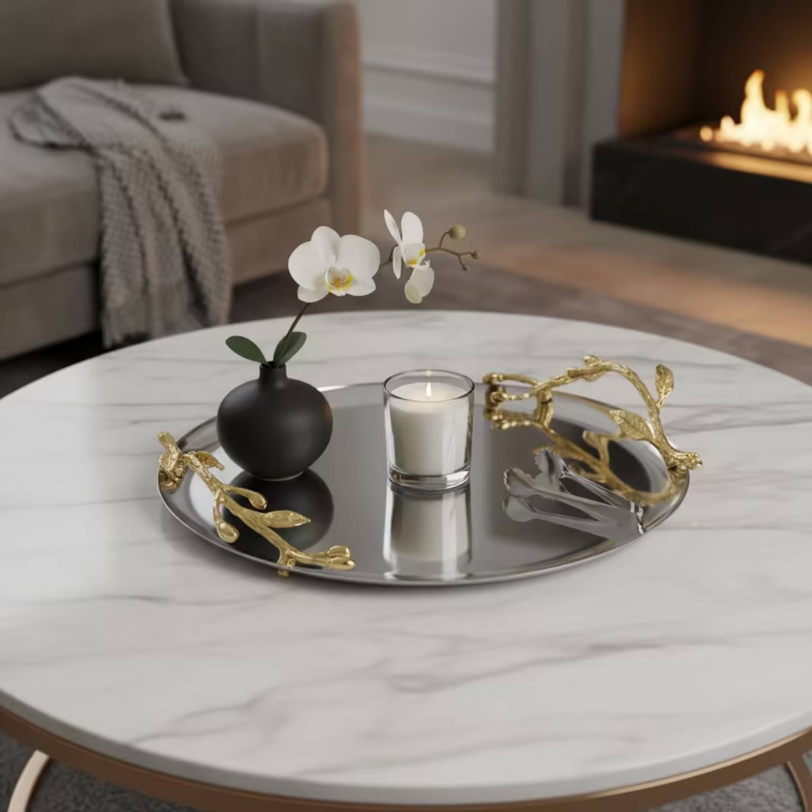 Round Decorative Tray Home Tea - Coffee Tea For Plants ulasan dan harga