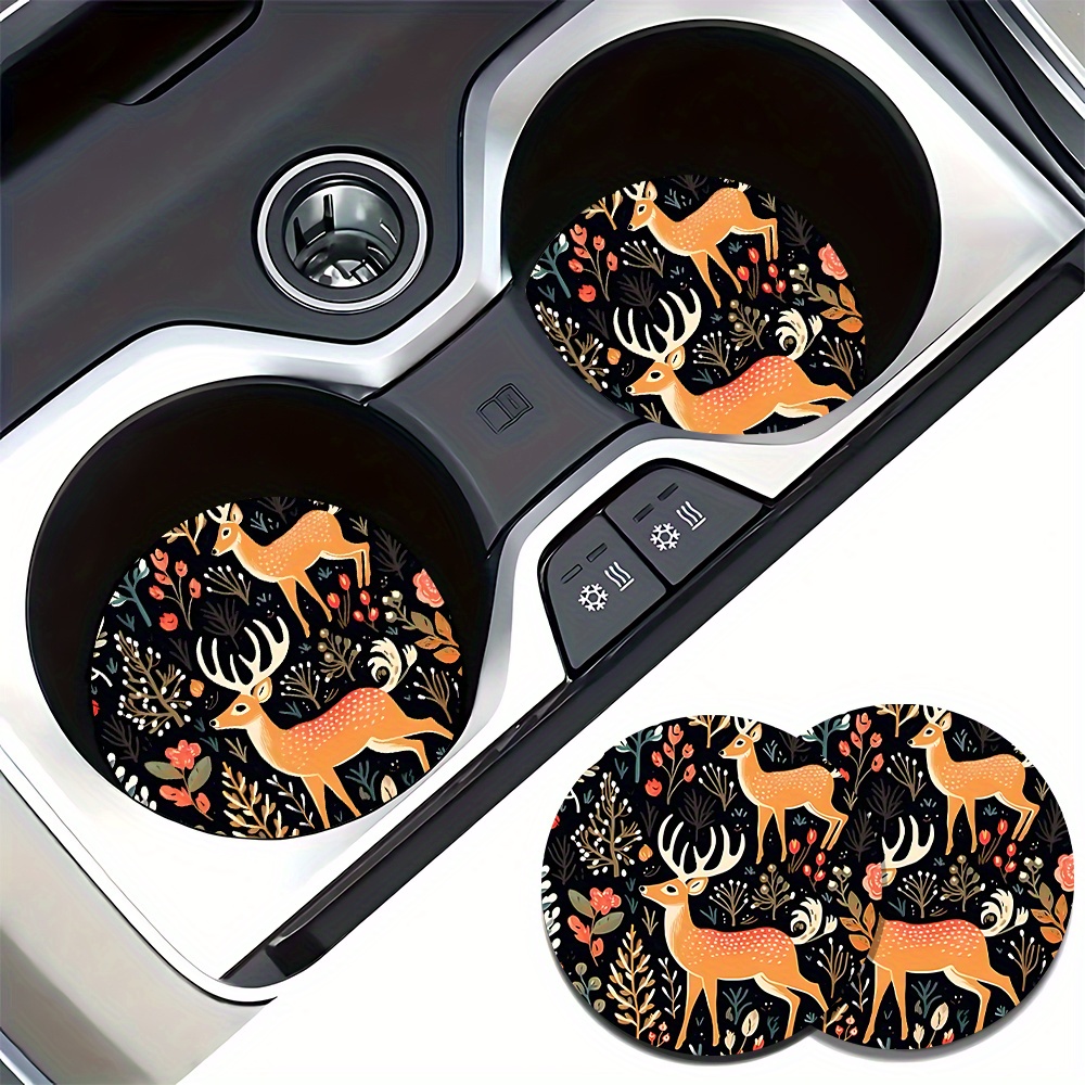 2 Deer Print Car Coasters - Su - Coffee Tea Etc ulasan dan harga