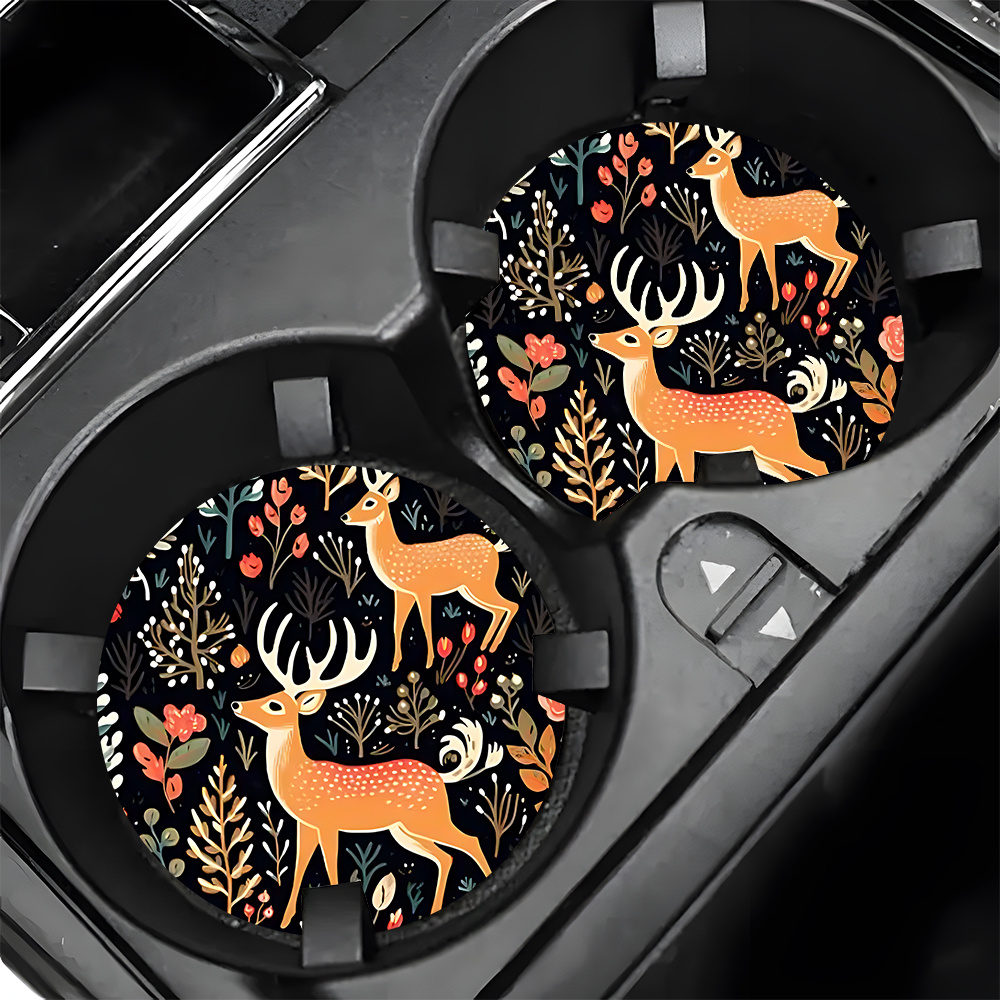 2 Deer Print Car Coasters - Su - Coffee Tea Etc ulasan dan harga